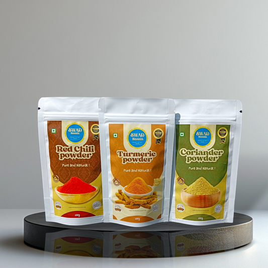 Spice Combo Pack – Red Chilli Powder, Turmeric Powder & Coriander Powder | Pure & Natural (100g Each)